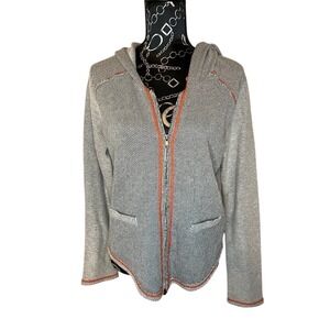 Curio New York Womens Grey Textured Knit Zip Up Hoodie Orange Contrast Stitch M